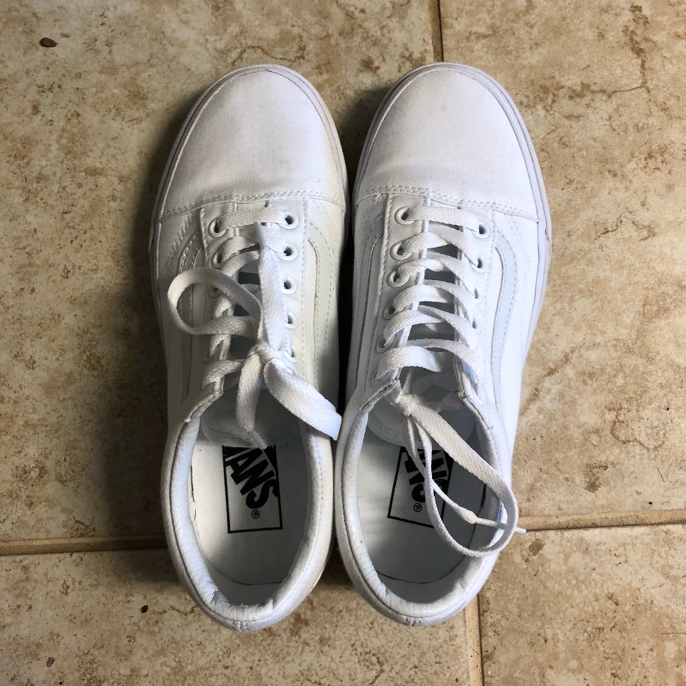All white sk8 vans